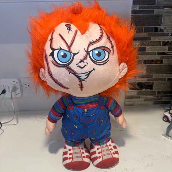 17” Gemmy Chucky Halloween Greeter, features Chucky in his signature overalls. - Picture 1 of 7